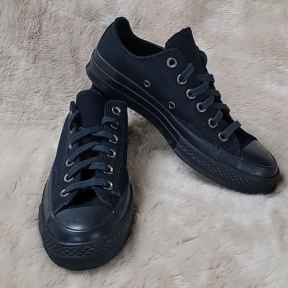 CONVERSE CHUCK TAYLOR ALL STAR LOW TOP ALL BLACK,  UNISEX SZ W 7, M 5 - Picture 4 of 10
